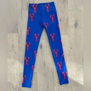 Goldsheep Blue Leggings with Red Lobster Design